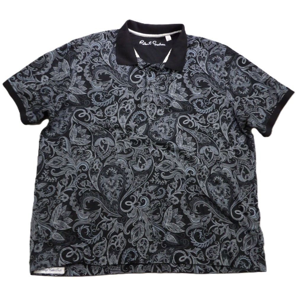 Robert Graham Classic Fit Paisley Polo Shirt Men 3XL Black Cotton SS Designer